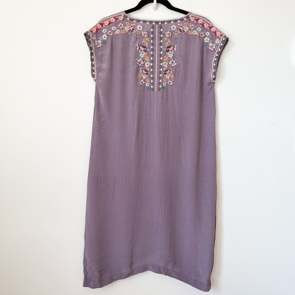 Sundance Ayla Purple Floral Embroidered V Neck Crinkle Shift Dress Womens XS - Picture 7 of 13